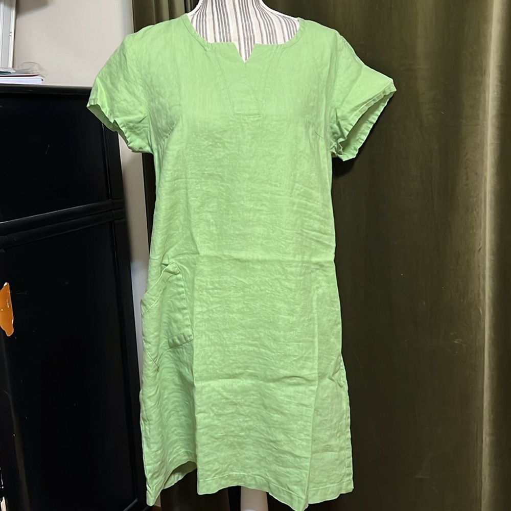 Flax Green Casual Dress Lightweight Linen
